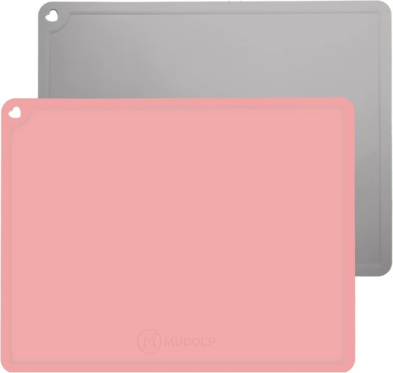 Mudocp Silicone Placemats for Toddler, Non-Slip Baby Table Mat for Restaurants, Dishwasher Safe & Travel Ready | 2 Pack Wipeable Kids Placemats for Dining Table (Peach, Grey) - Image 1